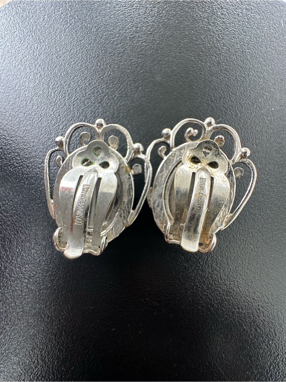 Vintage Whiting and Davis Iridescent Cameo Silver Tone Clip On Earrings - Picture 3 of 6